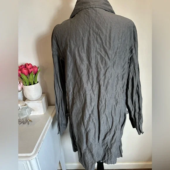 Eileen Fisher Gray Drawstring Rumpled Utility Lightweight Parka Size Medium - Picture 4 of 6
